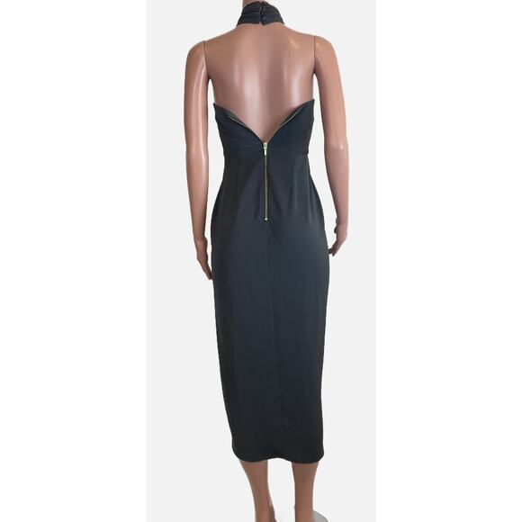 Shona Joy Revolve Core Knot Dress Size 4 Gray Draped Halter Tulip Hem Runs Small - Picture 6 of 16